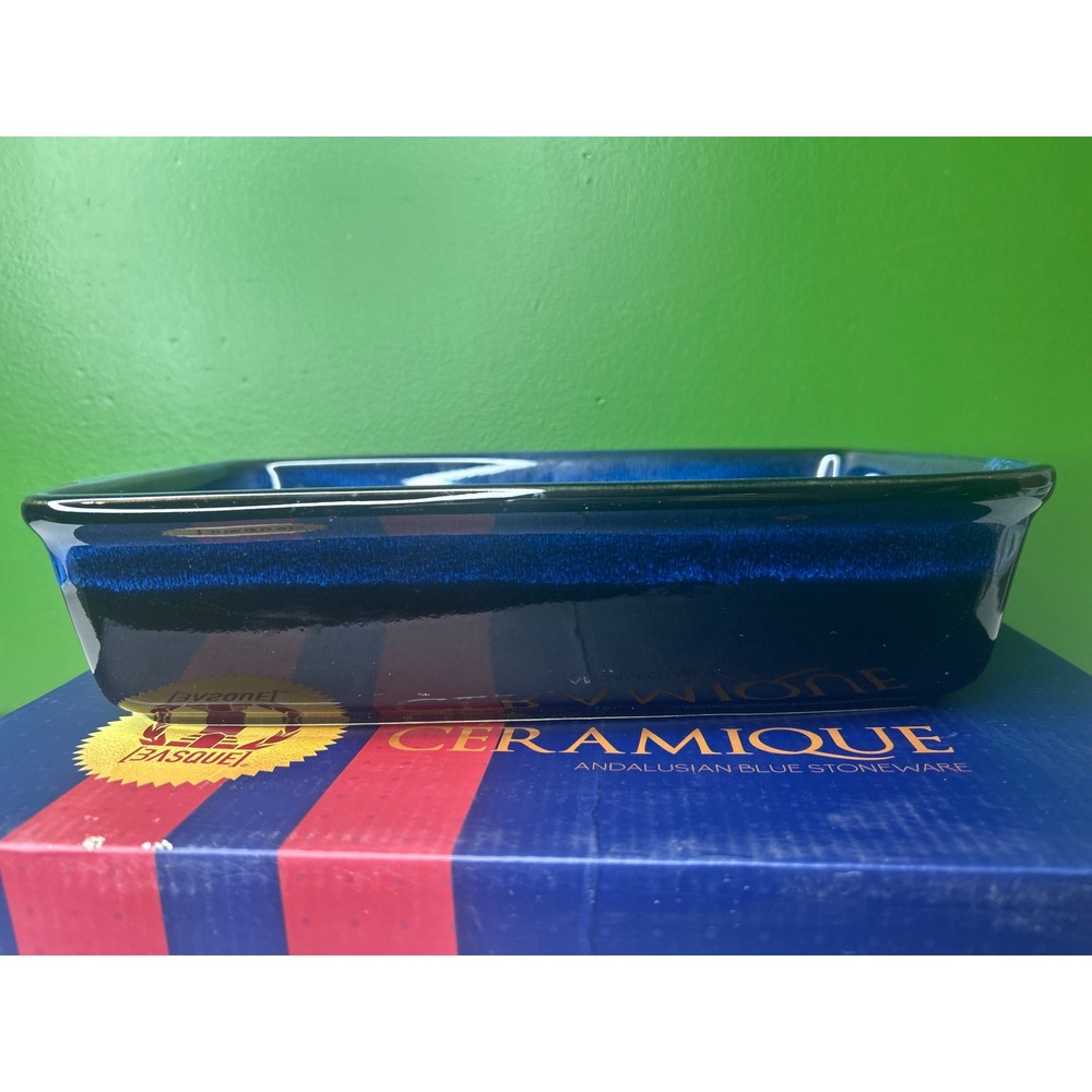 Basque Ceramique Andalusian Blue Stoneware 13 inch Rectangular Baker AB002 - Picture 3 of 8